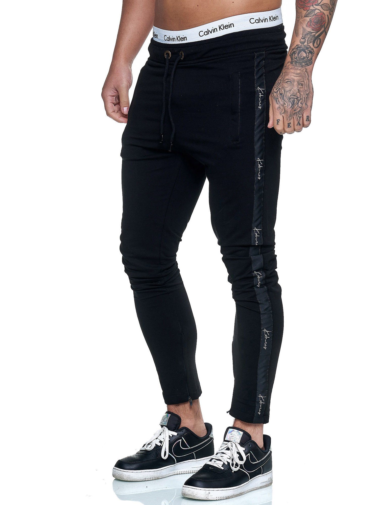 Fitness Casual Jogginghose Trainingshose Schwarz 1-tlg) Sweatpants, KO-13105-JG Koburas Freizeit Weiss (Sporthose