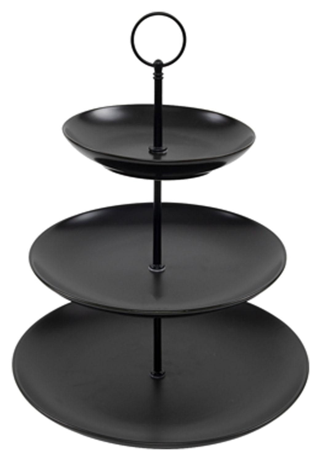 Etagere TOWER, Ø 26 x H 36 cm, Schwarz, 3-stöckig, Porzellan