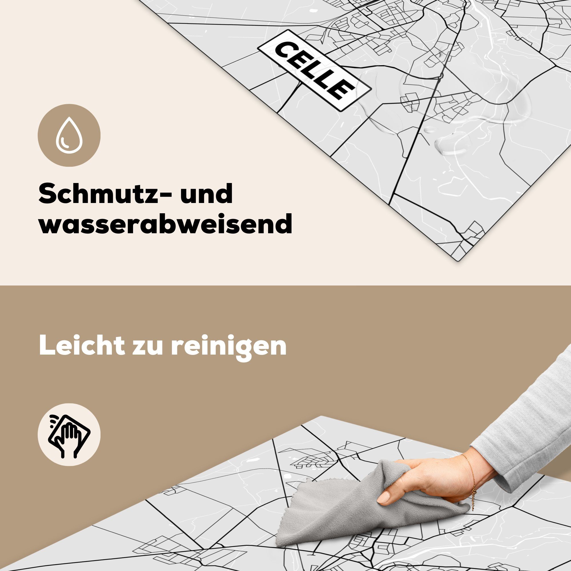MuchoWow Herdblende-/Abdeckplatte Deutschland - Stadtplan - Celle, für Vinyl, Ceranfeldabdeckung, küche Karte - cm, Arbeitsplatte 78x78 tlg), (1