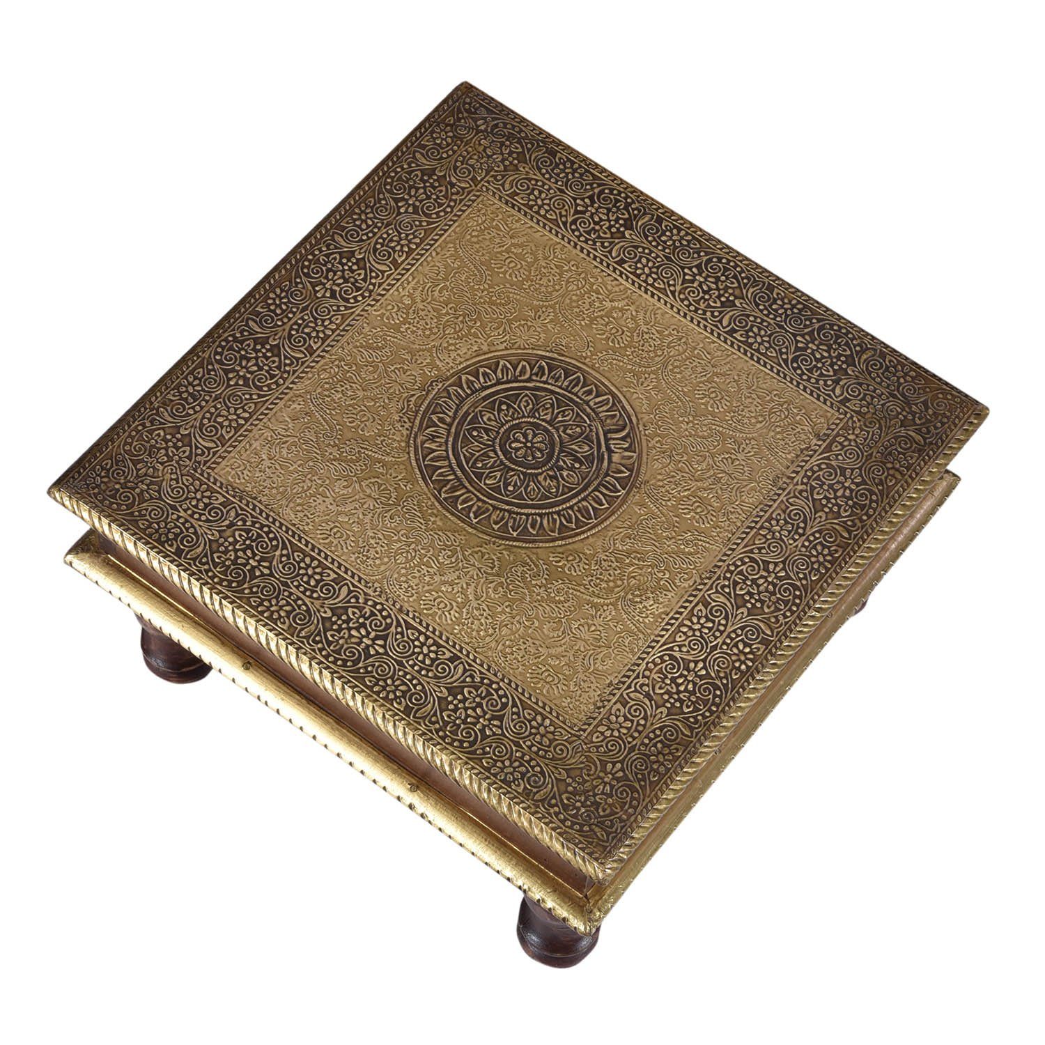 Gold, in 30x30x15 L Orient, feinen Casa Messingintarsien, Moro (mit Holz Kunsthandwerk (BxTxH), aus Orientalischer Beistelltisch Aroon MA25-70 Tisch kleiner Hocker Braun