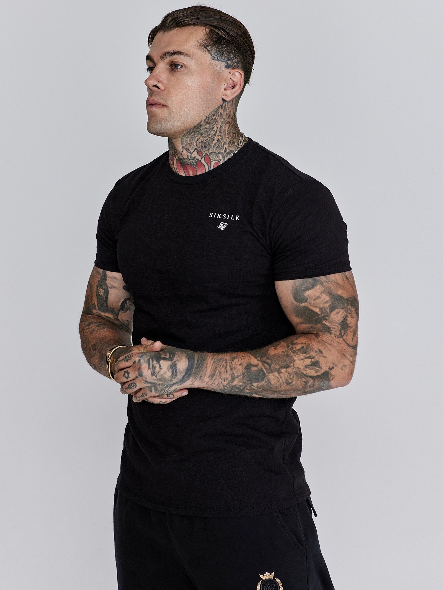 Siksilk T-Shirt SikSilk Herren Schwarzes Relaxed Fit T-Shirt günstig online kaufen