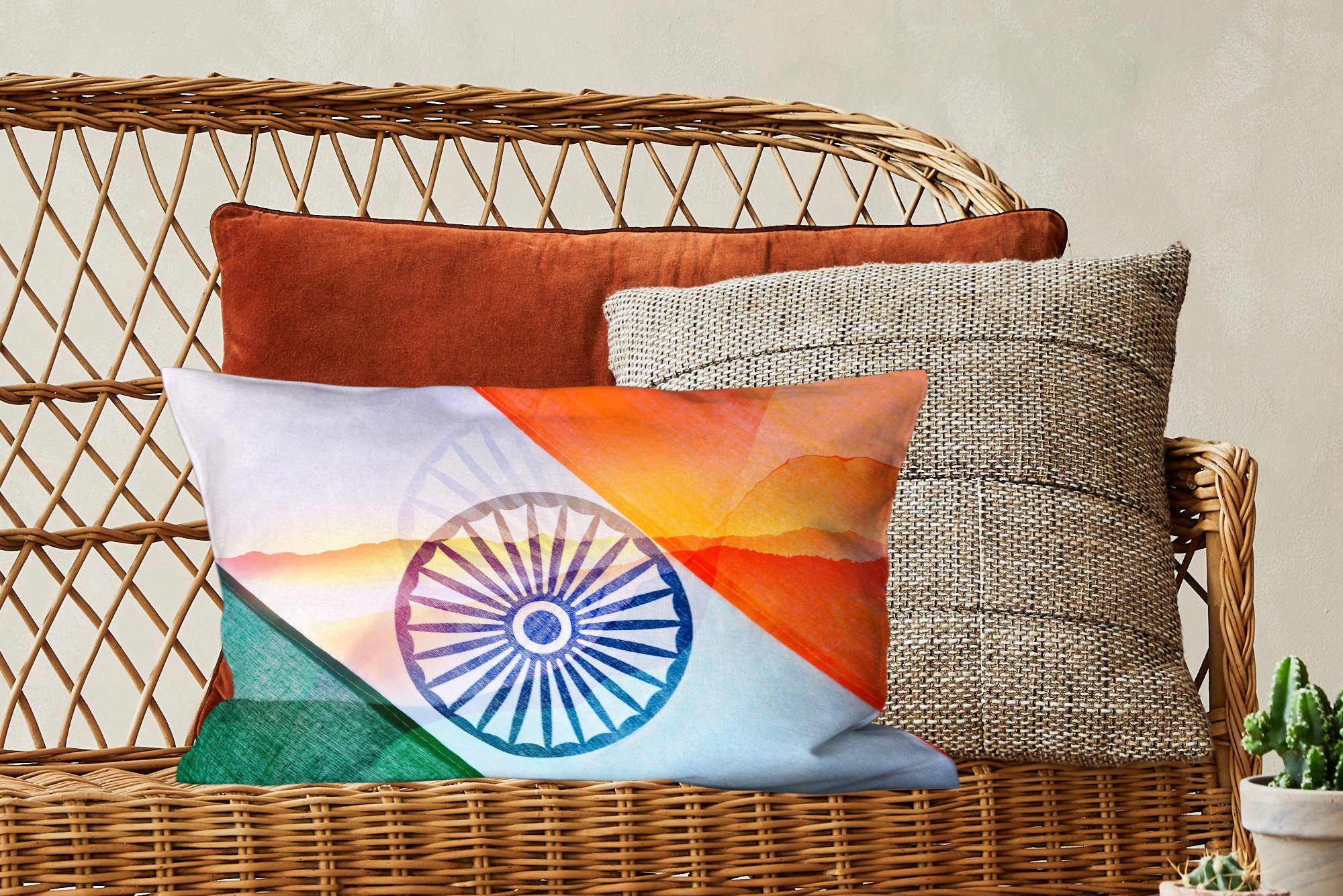Füllung, Dekokissen Nationalflagge, Große hinter Dekokissen mit der Schlafzimmer Berge MuchoWow Wohzimmer indischen Zierkissen, Dekoration,
