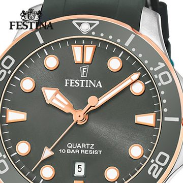 Festina Quarzuhr Festina Damen Uhr F20502/5 Silikon, Damen Armbanduhr rund, Silikonarmband dunkelgrau, Fashion