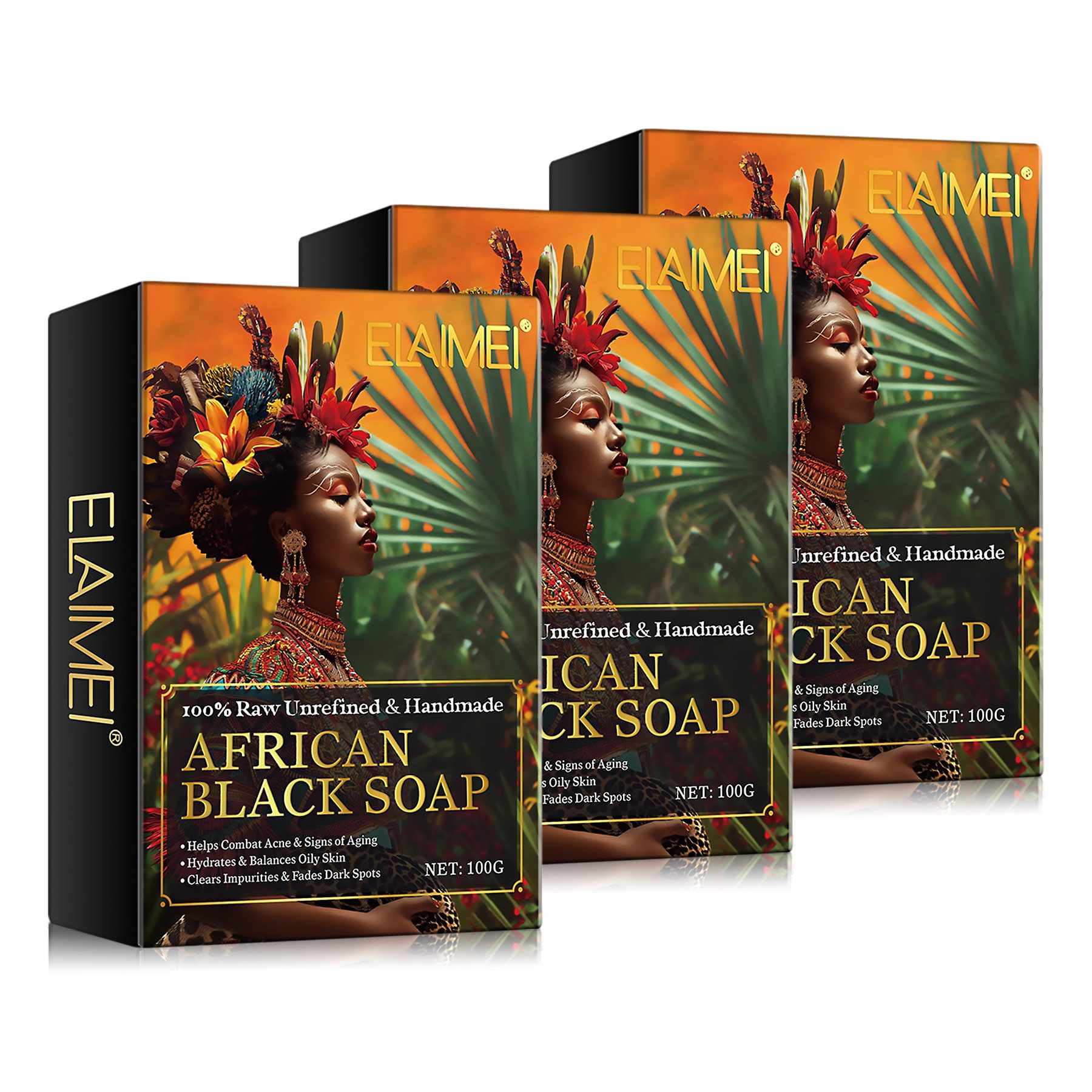 ALIVER Gesichtsseife Naturseife Afrikanische Schwarze Seife Körperseife Haarseife, 3-tlg., Hautpflege, Gesichtsseife, Black Soap, Naturkosmetik
