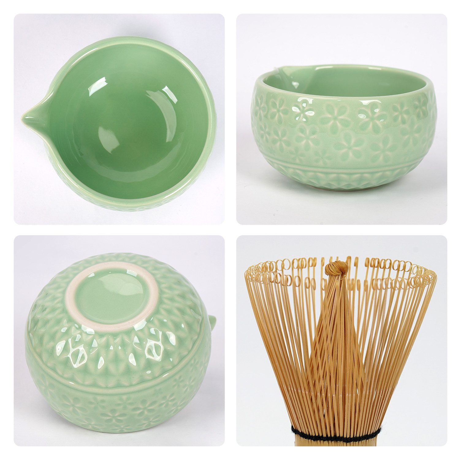 OSTWOLKE Teeservice Matcha Set 7-Teiliges Keramik, Bambusbesen, Schale & Zubehör, Matcha Tee Set für Matcha-Liebhaber