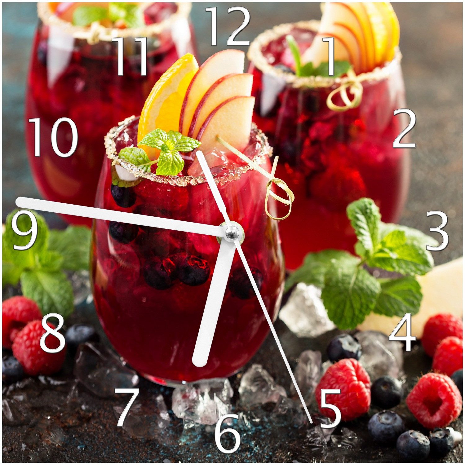 Wallario Wanduhr Sommerlicher Wildbeerencocktail (Glasuhr)