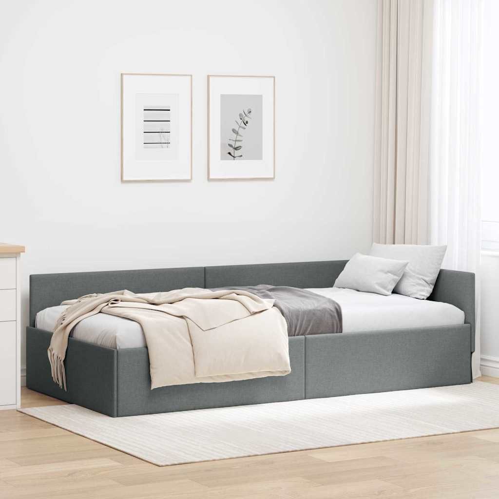 vidaXL Bett Eckbettgestell mit Kopfteil Dunkelgrau 90 cm x 200 cm Stoff (1-tlg) – Bild 2 von 5