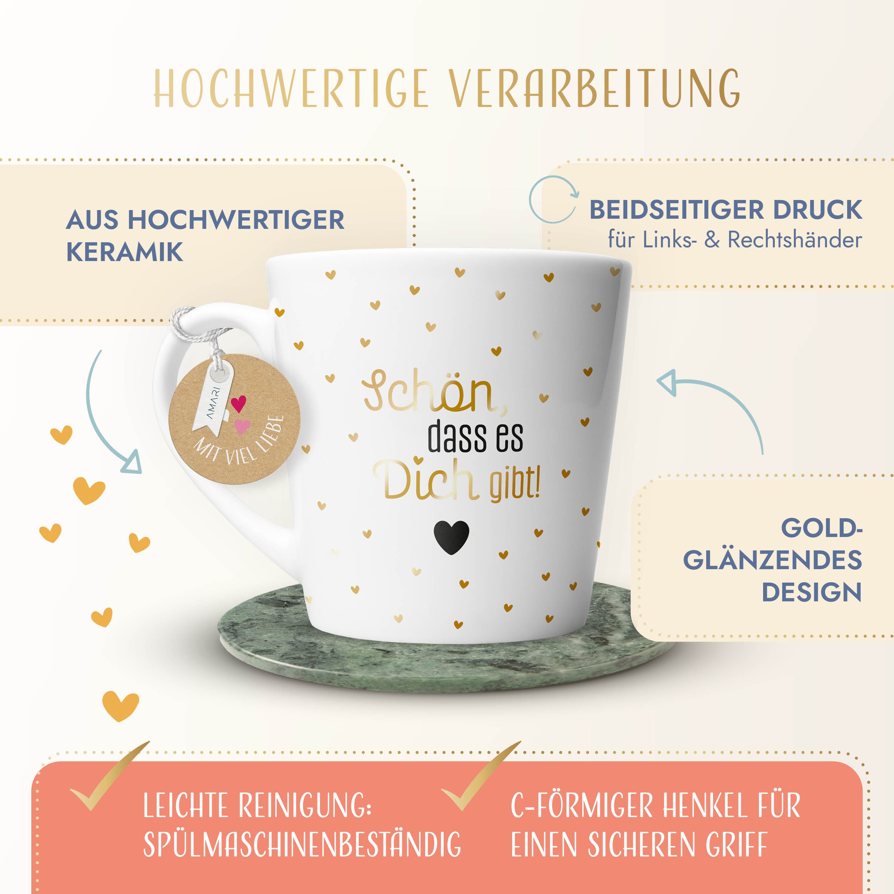 Amari Tasse hochwertige Goldveredelung (Nr. 22) Geschenkidee, Kaffeetasse Teetasse Bürotasse 330 ml für Freundin, Mama, Kollegin