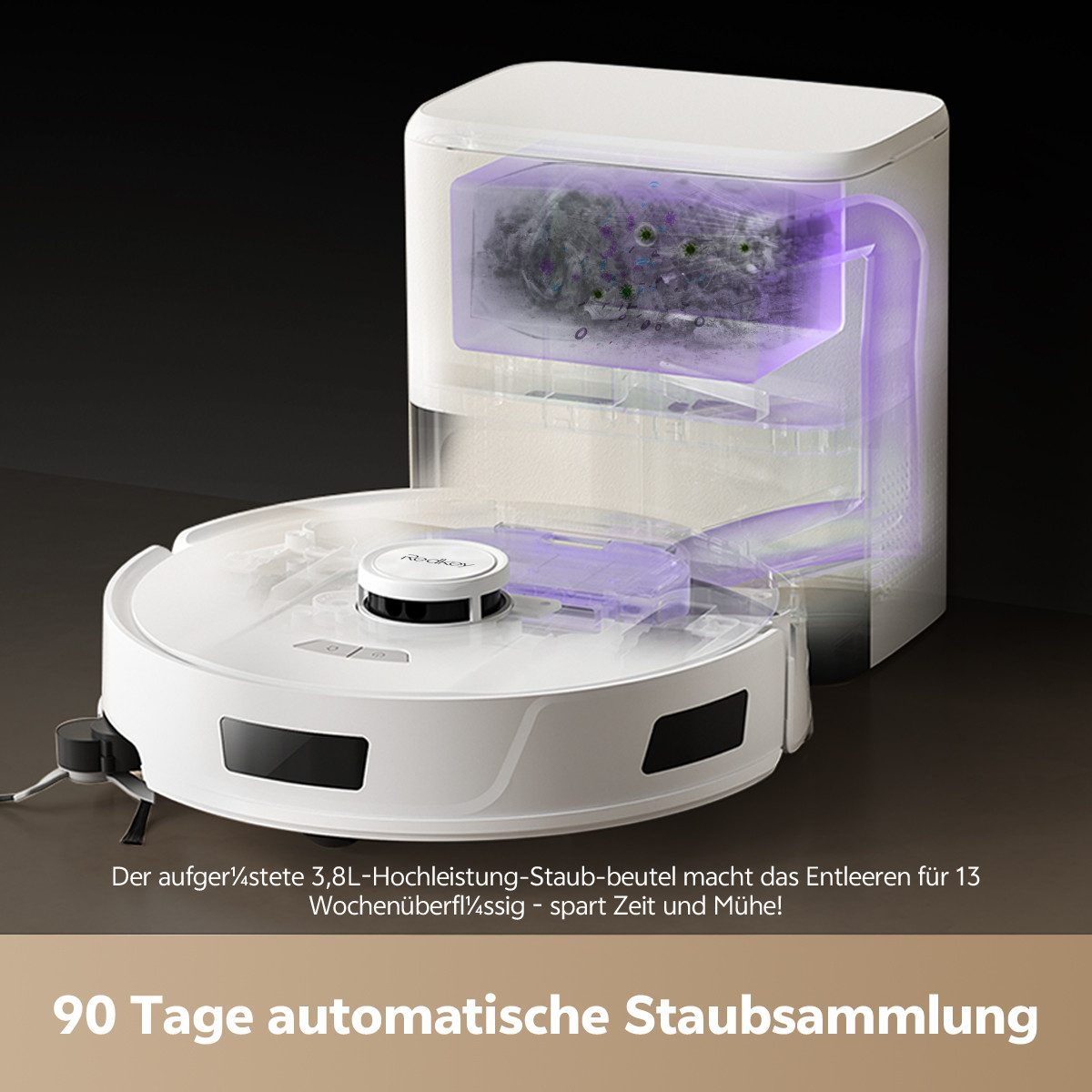 Redkey Saugroboter 25000 Pa 2026 Saugroboter mit Wischfunktion und Absaugstation AI App, 880 W, mit Beutel, mit Staubabsaug-undSelbstreinigungsfunktion, Appsteuerung