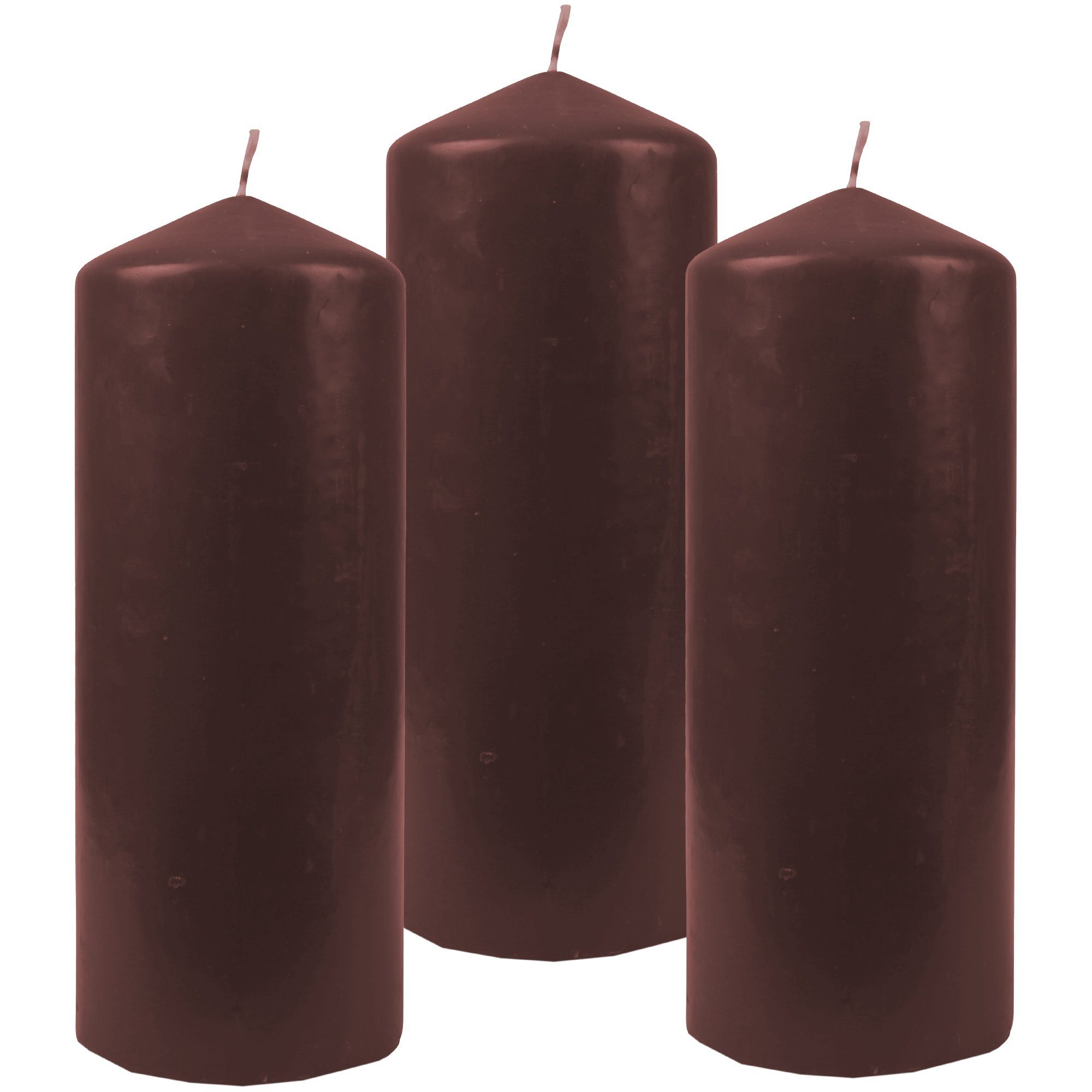 HS Candle Stumpenkerze Dekokerze (3-tlg), Wachskerzen Ø6cm x 17cm - Kerze in vielen Farben Braun