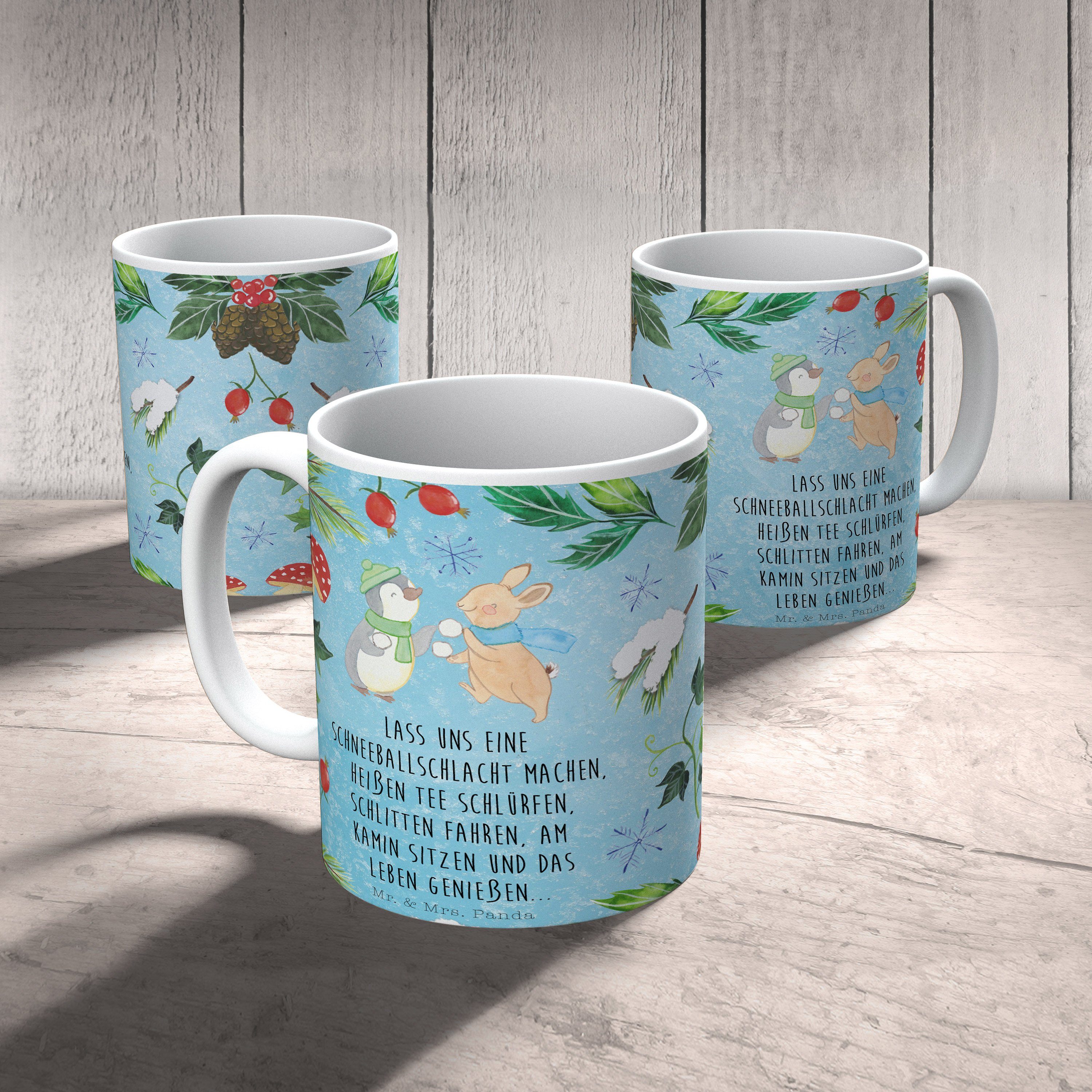 Weihnac, Mr. Becher, & Eisblau Keramik Panda Hase - - Pinguin Tasse Mrs. Geschenk, Schneeballschlacht