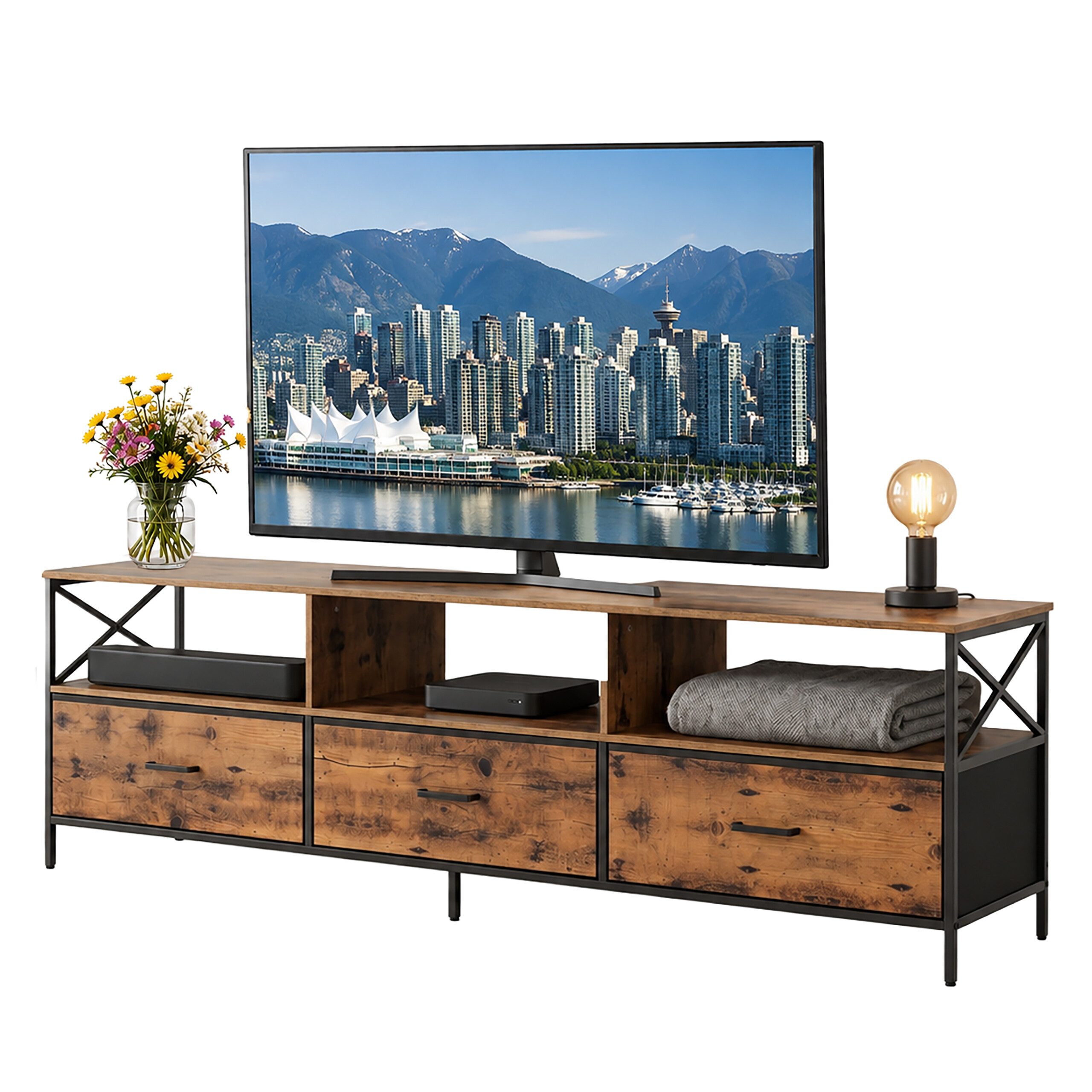 relaxdays Lowboard TV Lowboard mit Stauraum (1 St), Industrial-Schwarz, 170 cm