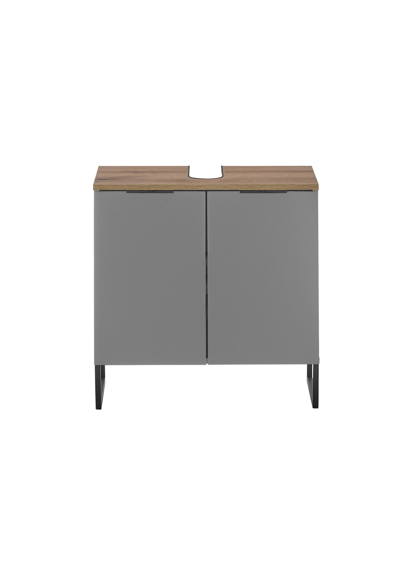 PREISBRECHER Waschbeckenunterschrank Denver 2 Türen, grau matt / Evoke Eiche dekor - 60x60x35cm (BxHxT)