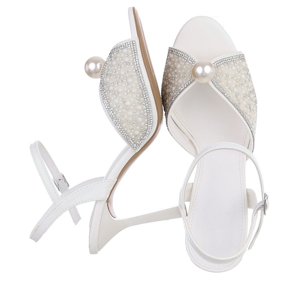 Ital-Design Damen Festliche High Heel Sandalette mit Perlenbesatz Sandalette (91895680) Pfennig-/Stilettoabsatz Sandalen & Sandaletten in Weiß
