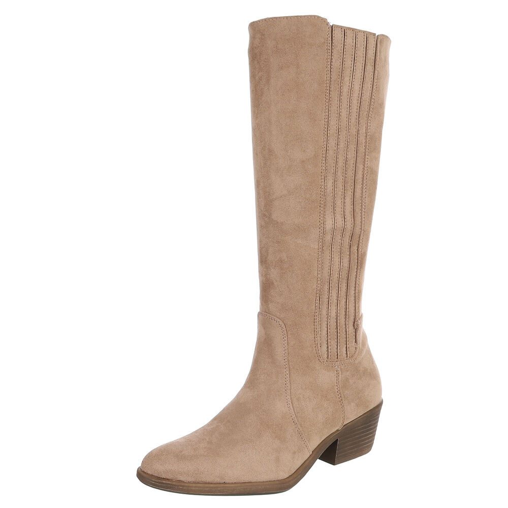 Ital-Design Kniehoher Damenstiefel mit Blockabsatz, Schlupfform Stiefel (92078767) Blockabsatz Stiefel in Hellbraun