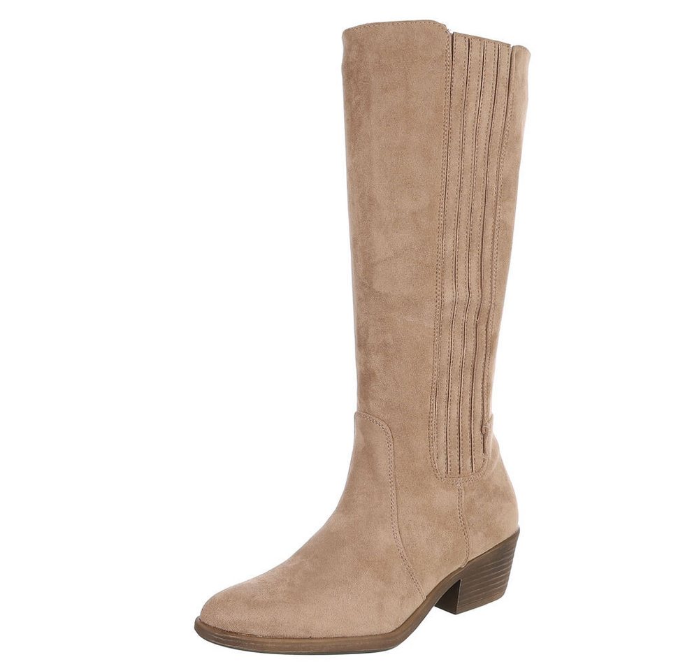 Ital-Design Kniehoher Damenstiefel mit Blockabsatz, Schlupfform Stiefel (92078766) Blockabsatz Stiefel in Hellbraun