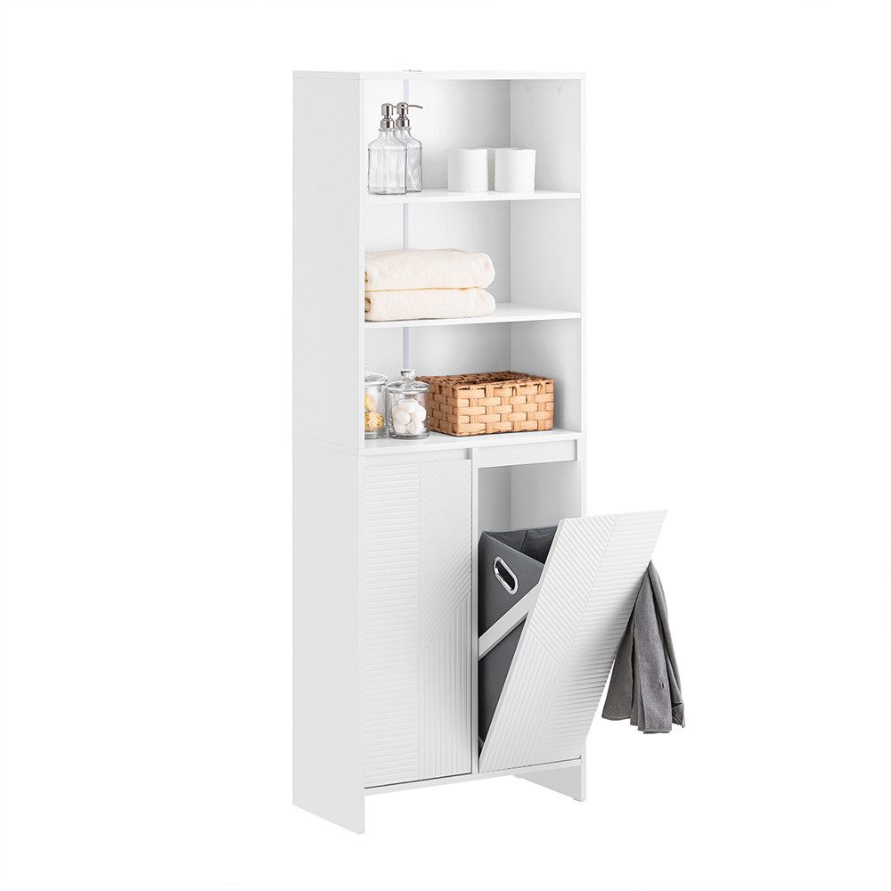SoBuy Hochschrank BZR155, Badezimmer Schrank Badregal Badkommode, mit Wäschekorb Badschrank mit Wäschesack Wäscheschrank Badregal Badezimmerschrank