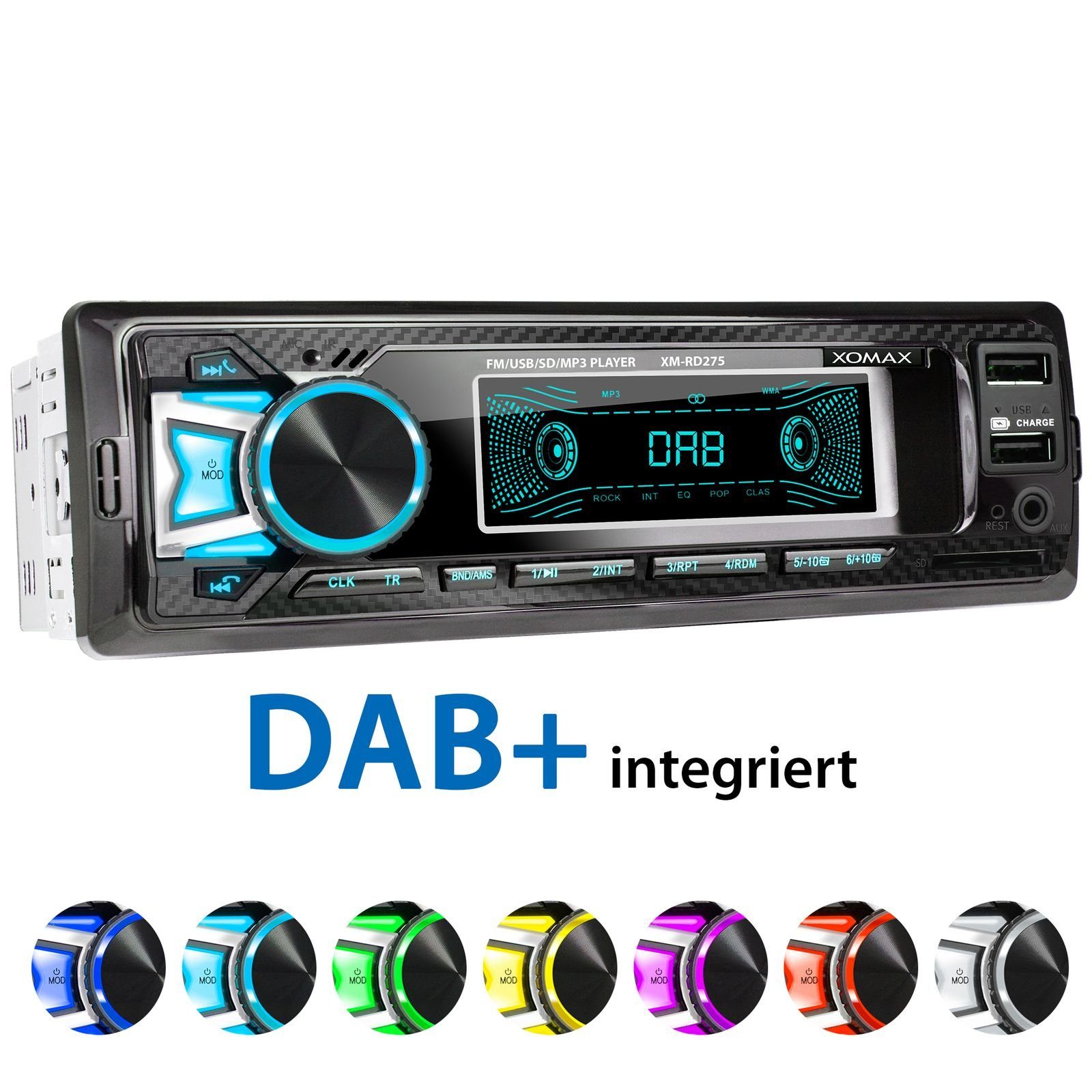 XOMAX XM-RD275 Autoradio mit DAB+ plus, Bluetooth, 2x USB, SD, Aux, 1 DIN Autoradio