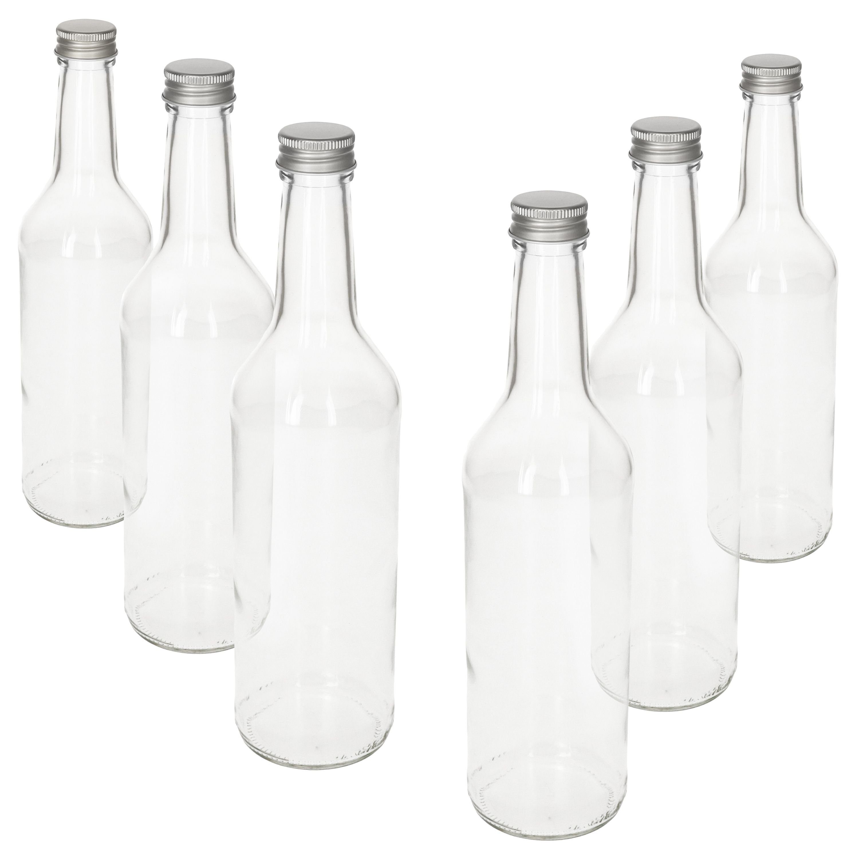 Silber, PP 500ml Glas Set 28 Geradhalsflasche 6er + Einmachglas MamboCat Schraubverschluss Deckel