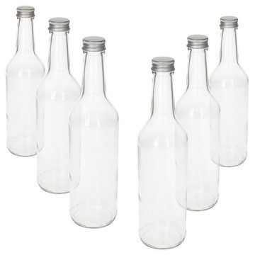 MamboCat Einmachglas 6er Set Geradhalsflasche 500ml + Schraubverschluss Deckel PP 28 Silber, Glas