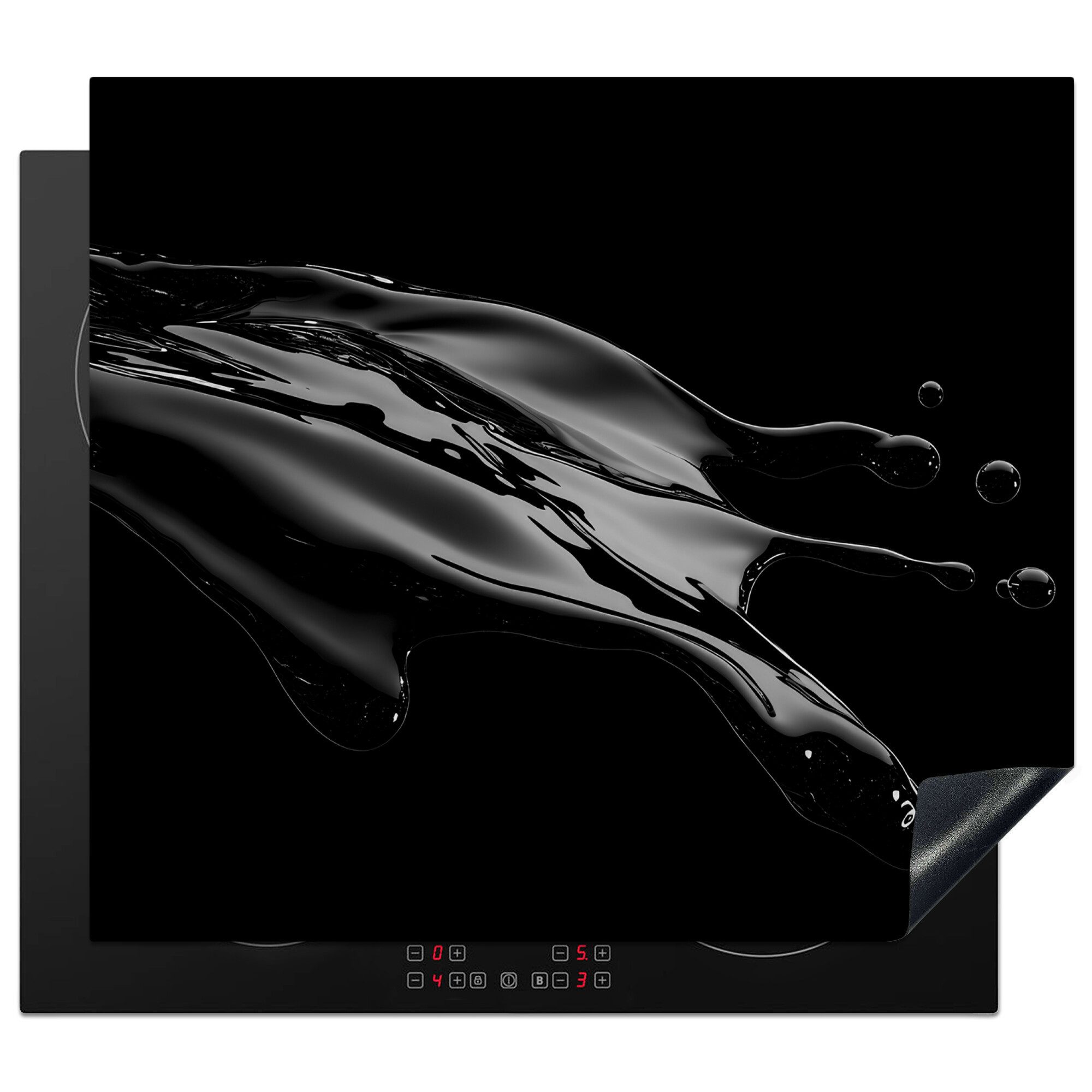 MuchoWow Herd-Abdeckplatte Schwarz - Spritzwasser - Wasser, Vinyl, (1 tlg), Küche Herdabdeckplatte Ceranfeld Vinyl Einteilig, 59x52 cm