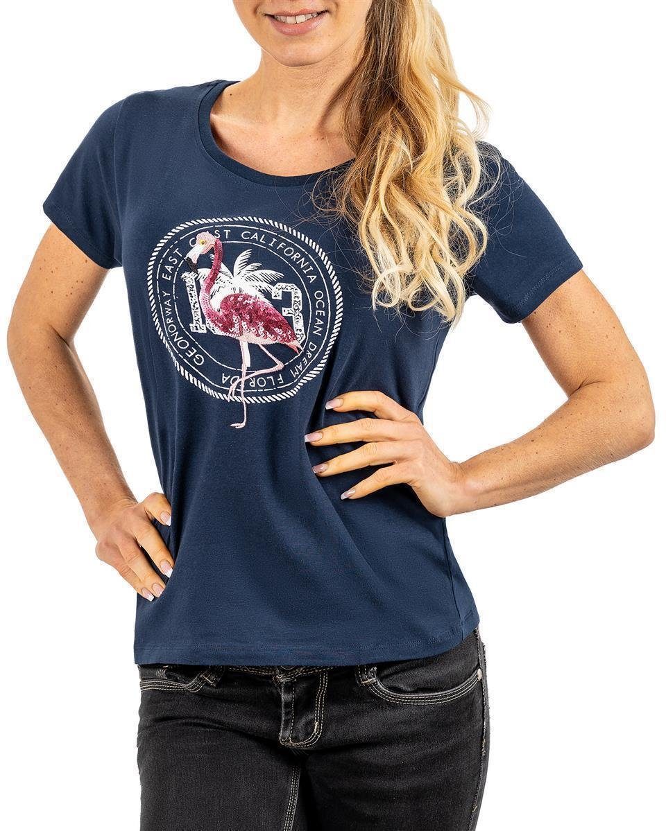 Geo Norway T-Shirt Süßes Kurzarm Shirt bajaroline Lady (1-tlg) mit Flamingo Motiv Navy