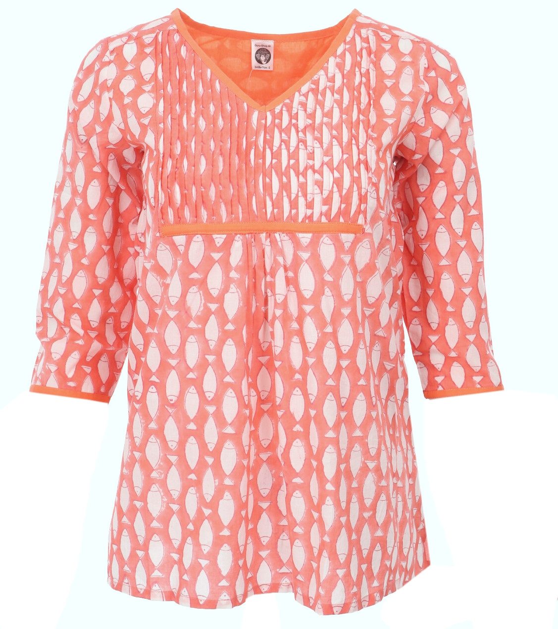 Guru-Shop Longbluse Handbedruckte Bohobluse, luftige Baumwollbluse.. alternative Bekleidung