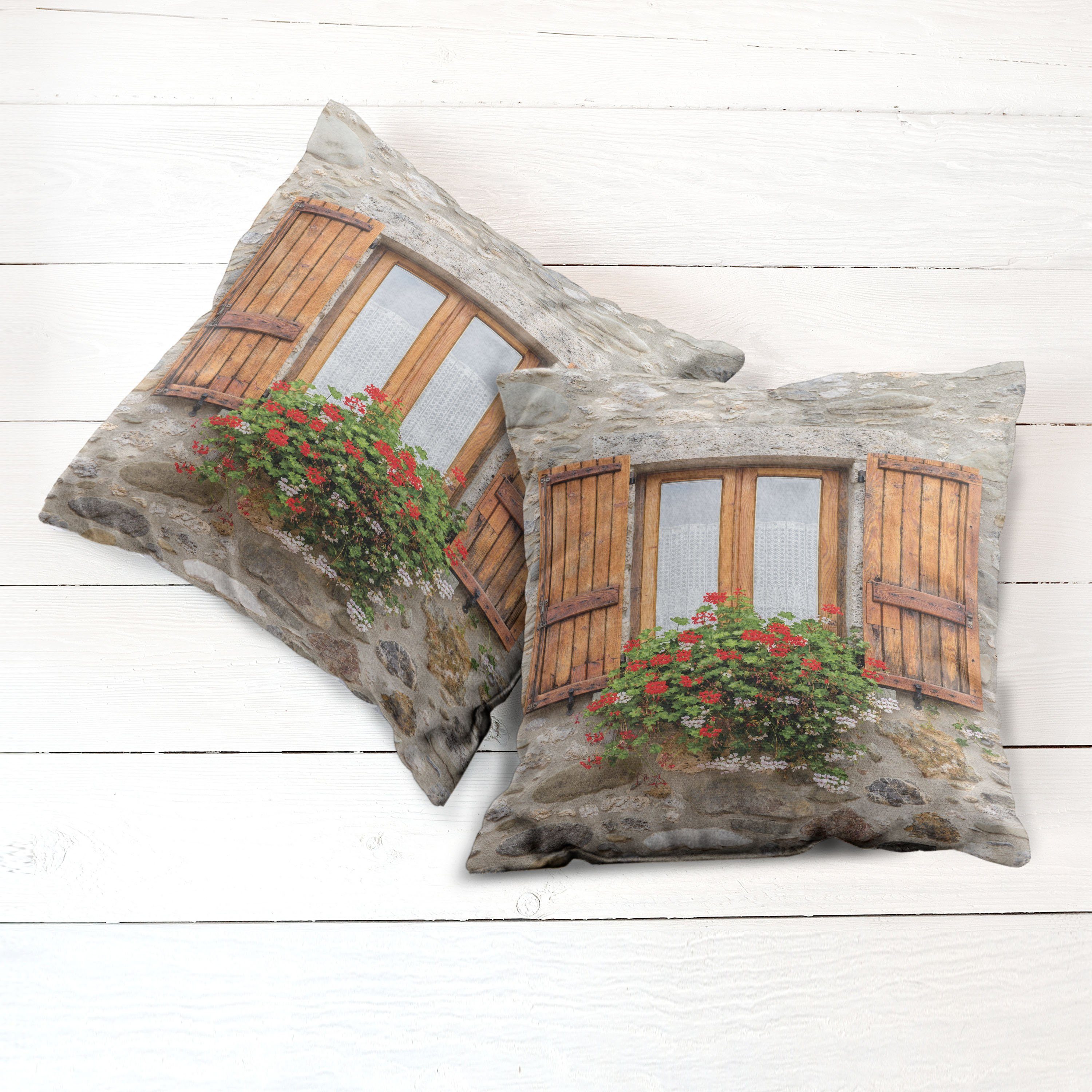 Doppelseitiger Digitaldruck, Pelargonien Kissenbezüge mit Abakuhaus Fenstern Modern Accent (2 Steinhaus Stück),