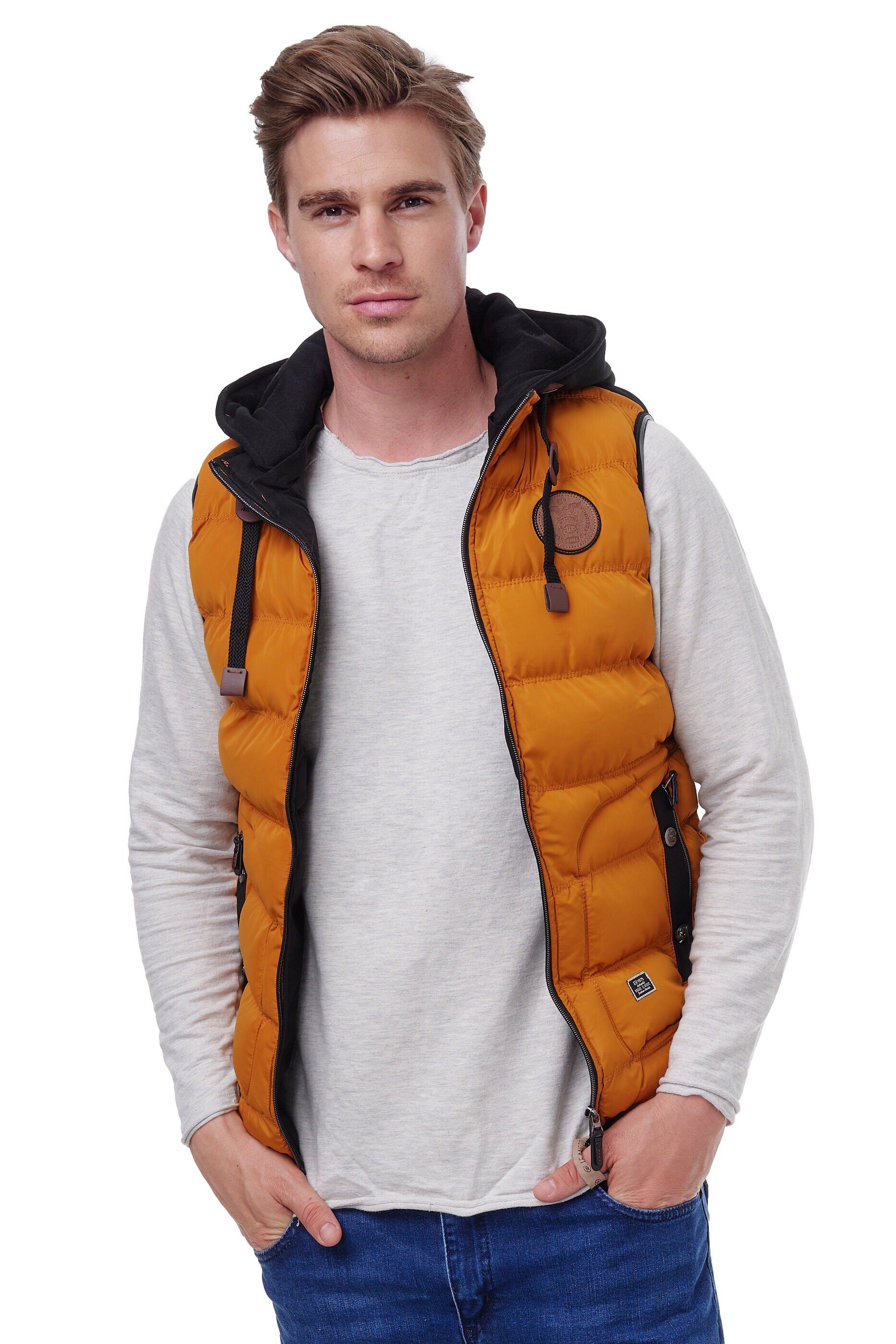 BLACKROCK Steppweste BR1701 Herren - - Abnehmbare Outdoor-Weste Mustard Slim-Fit Kapuze