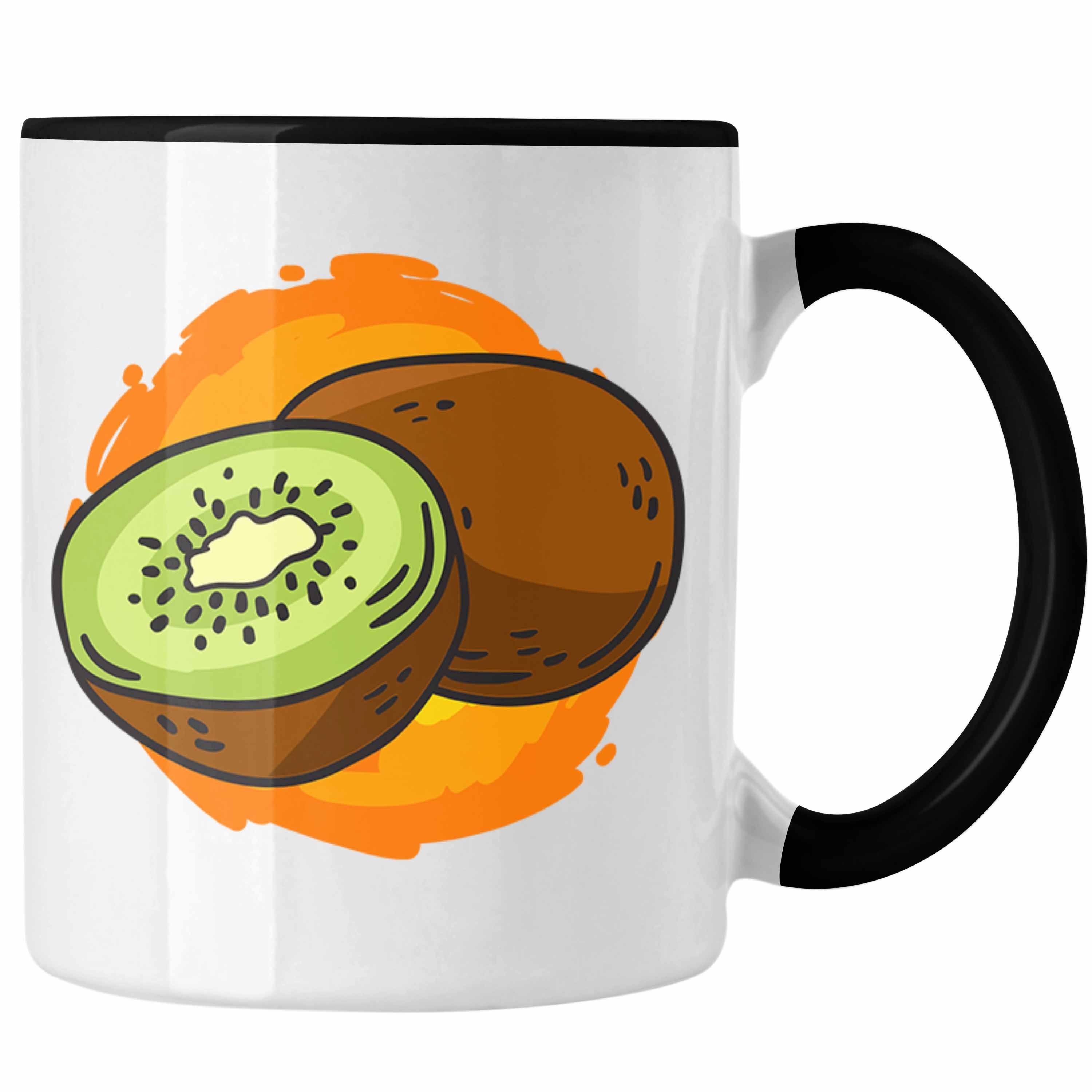 Trendation Tasse Lustige Tasse mit Kiwi-Grafik Geschenk für Kiwi-Liebhaber Schwarz