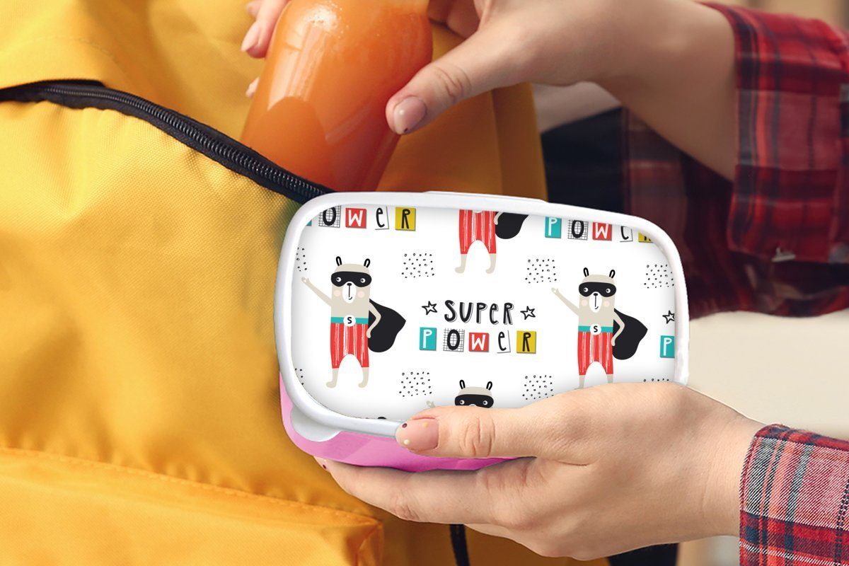 - Kunststoff Snackbox, für Muster rosa Superheld, Jungen Kunststoff, MuchoWow Kinder, - Mädchen, Brotdose Brotbox Erwachsene, (2-tlg), Lunchbox