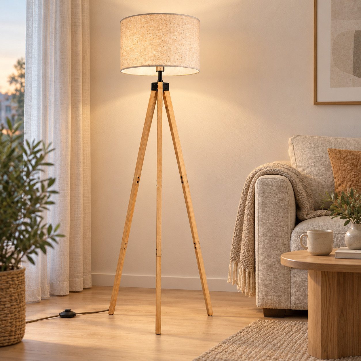 Fyrove Stehlampe wohnzimmer Leselampe Stehleuchte Stativ aus Holz, E27 LED Stehlampe, (Gluhbirne nicht enthalten), fur wohnzimmer Leselampe Schlafzimmer,Buro Arbeitslampe, Wohnzimmerleuchte,Skandinavischer