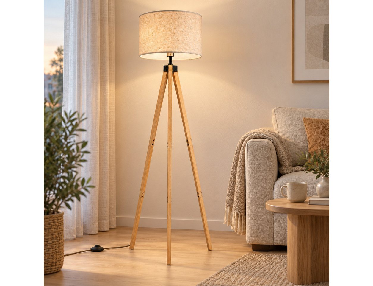 Fyrove Stehlampe wohnzimmer Leselampe Stehleuchte Stativ aus Holz, E27 LED Stehlampe, (Gluhbirne nicht enthalten), fur wohnzimmer Leselampe Schlafzimmer,Buro Arbeitslampe, Wohnzimmerleuchte,Skandinavischer