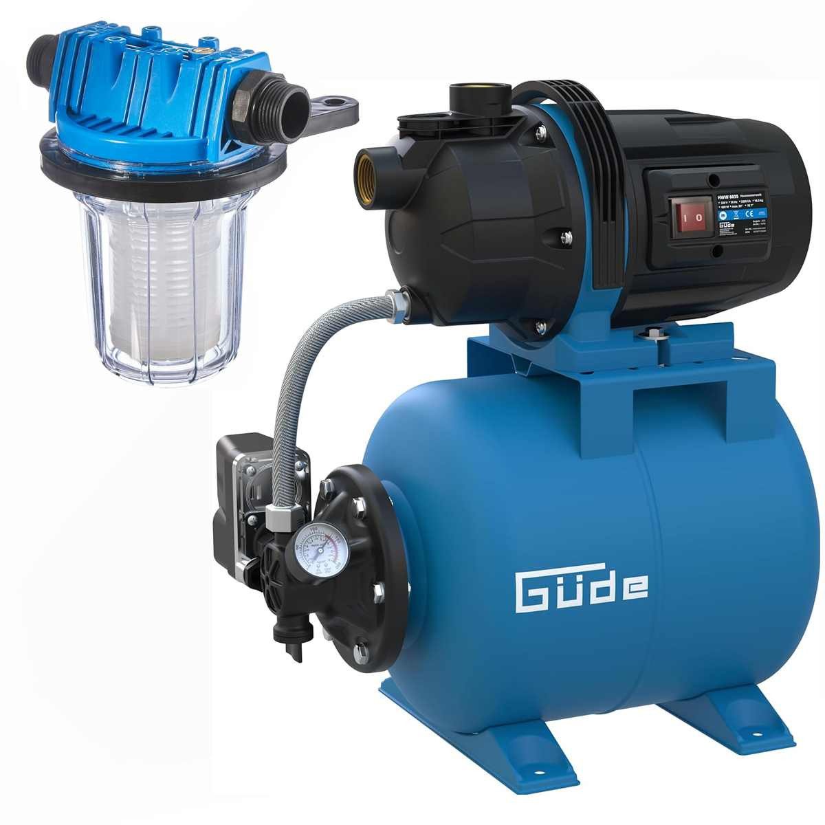 Güde Akku-Gartenpumpe Güde HWW 6035 Hauswasserwerk 3200 L/h Gartenpumpe 600 W + Filter