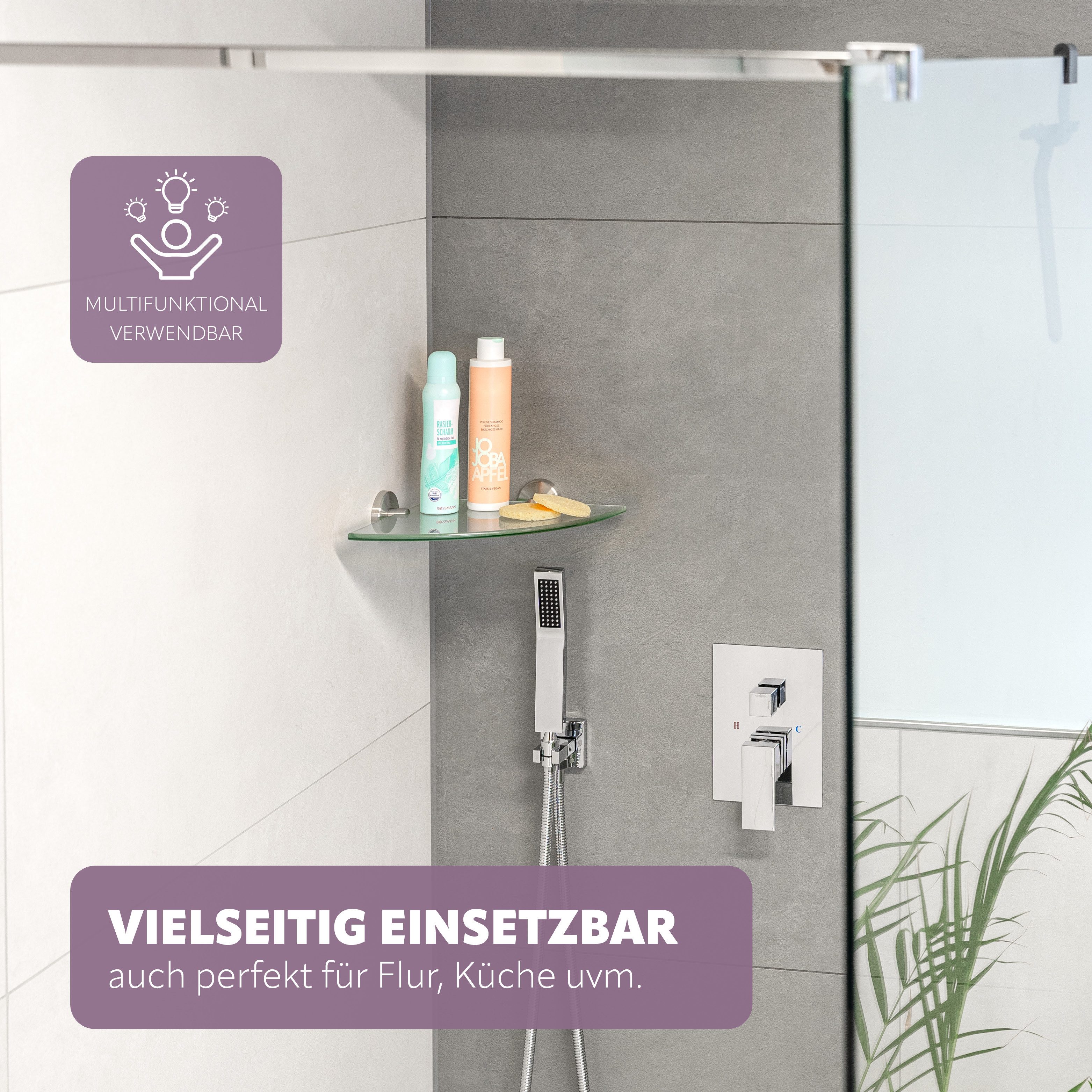 bremermann Wandregal Bad-Serie PIAZZA - aus Glas und Edelstahl matt, 1-tlg.