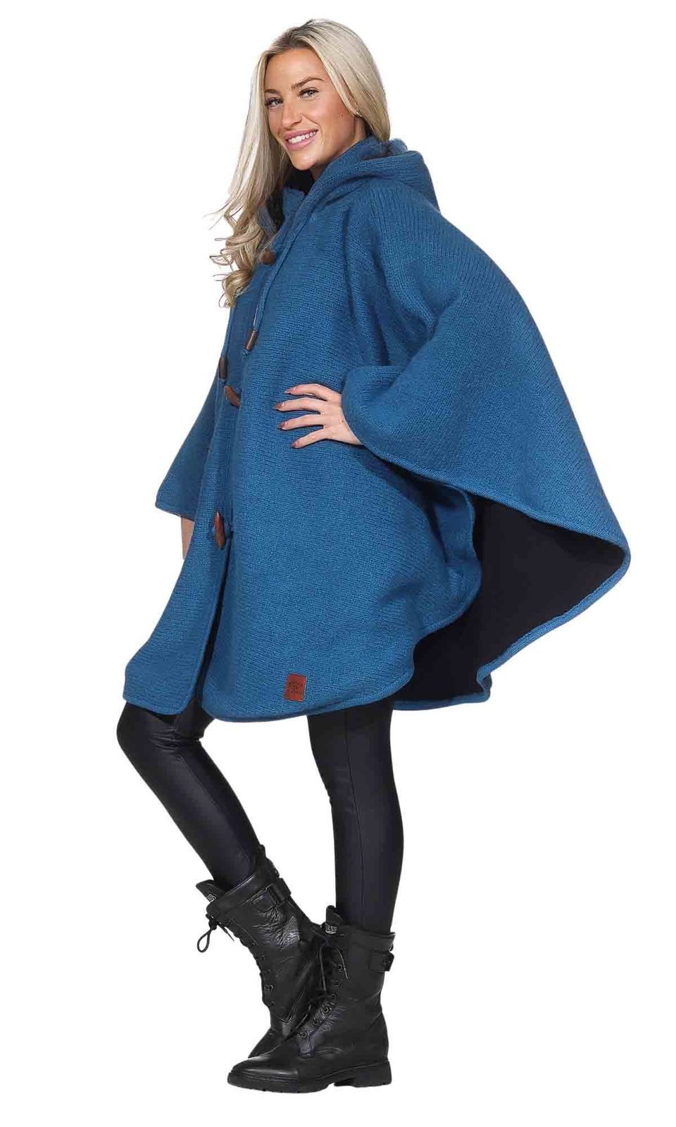 KUNST UND MAGIE Strickcape Strick Poncho+Kapuze Umhang Cape Strickjacke Wol günstig online kaufen
