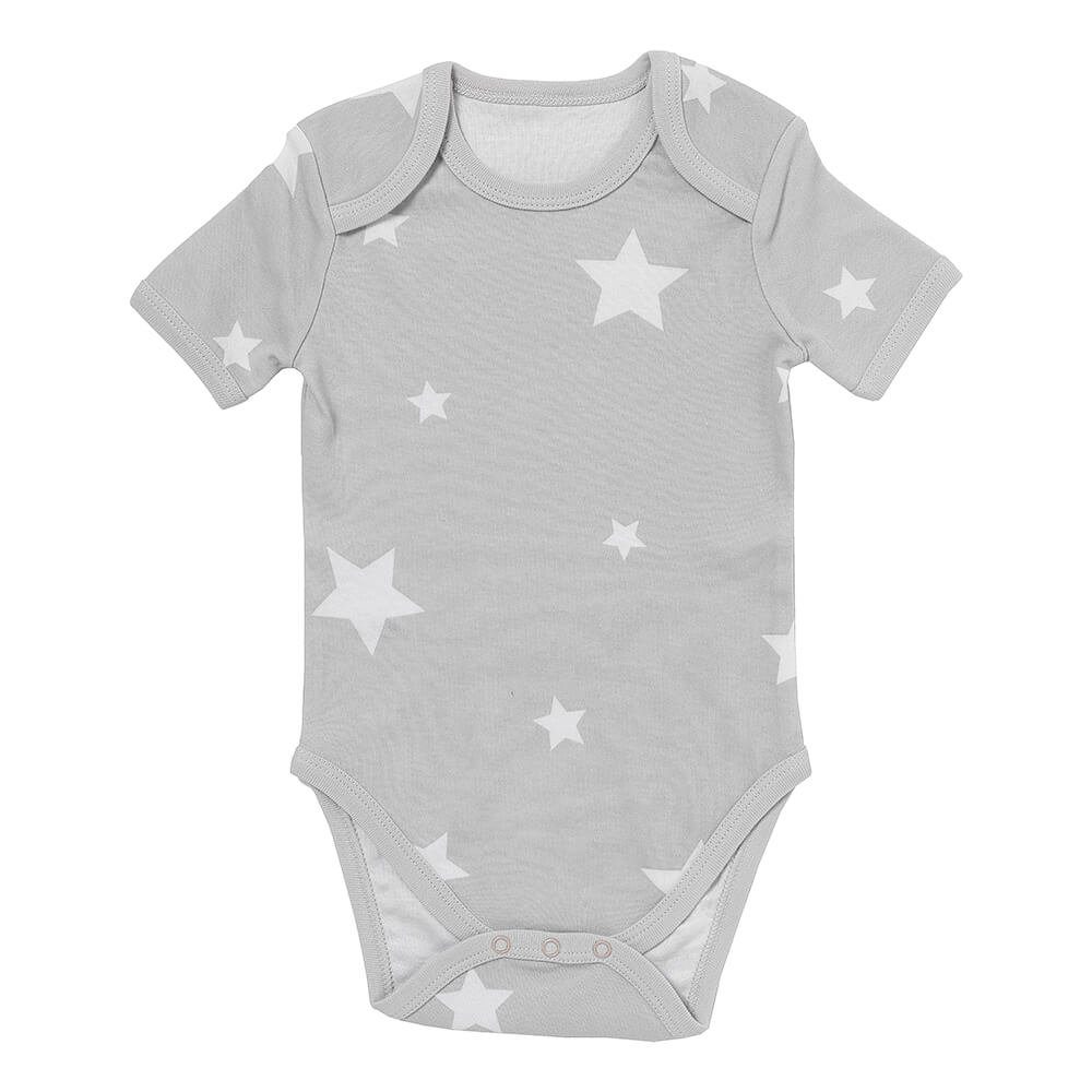Schlummersack Kurzarmbody Baby-Bodys zertifiziert kurzarm grau Sterne OEKO-TEX Bio 5er-Pack