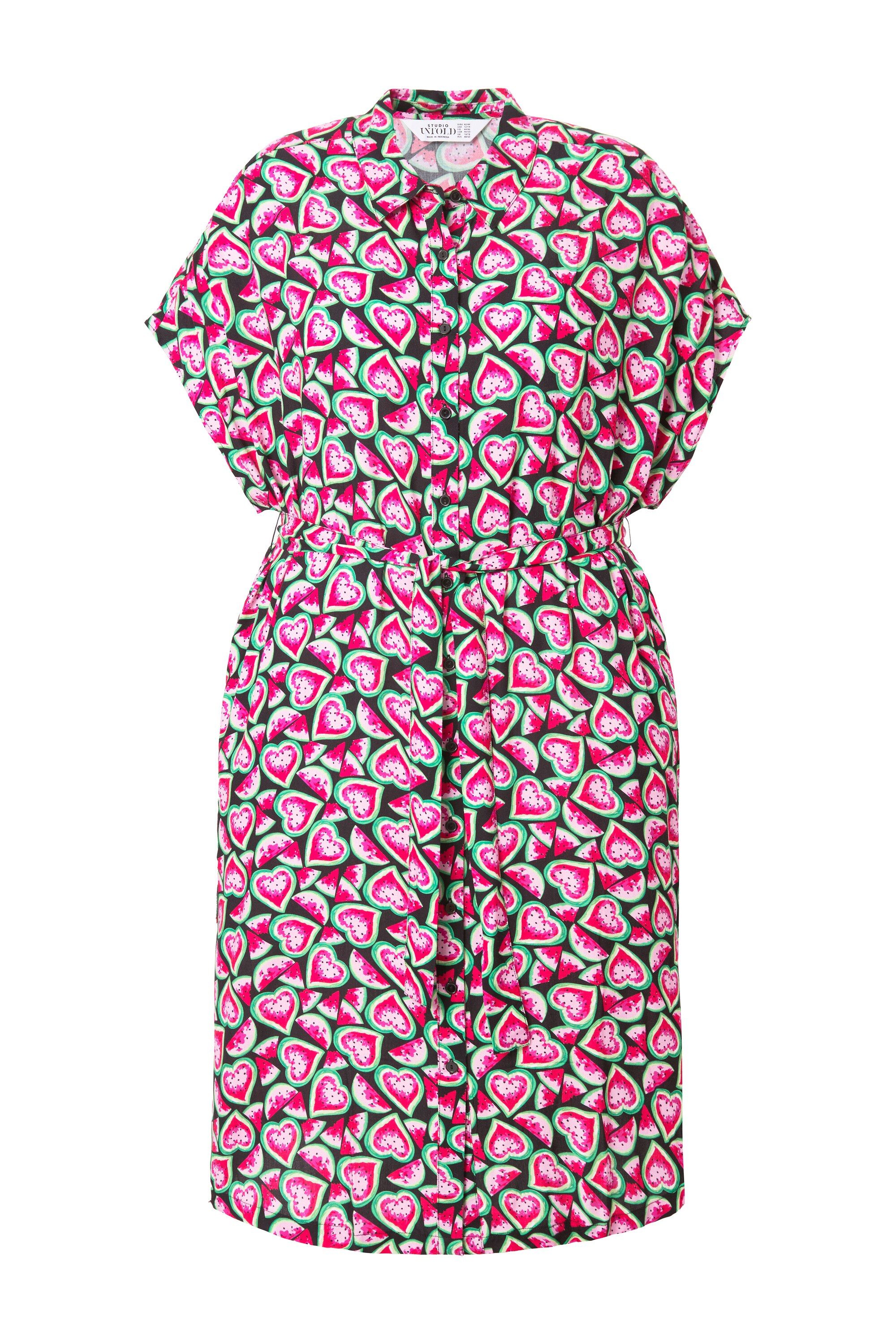 Studio Untold Hemdblusenkleid Hemdblusen-Midikleid Fruits-Print Bindegürtel günstig online kaufen