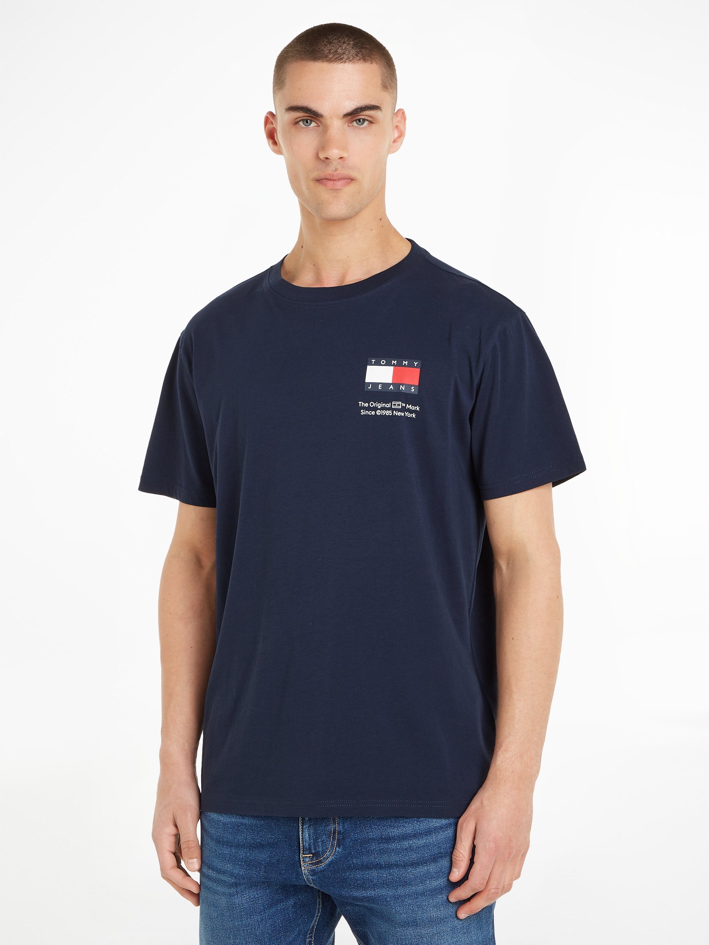 Tommy Jeans T-Shirt TJM SLIM 2PACK S/S FLAG DNA TEE (Packung, 2er) mit großem Logodruck auf der Brust Dark Night Navy/Lt Grey HTR