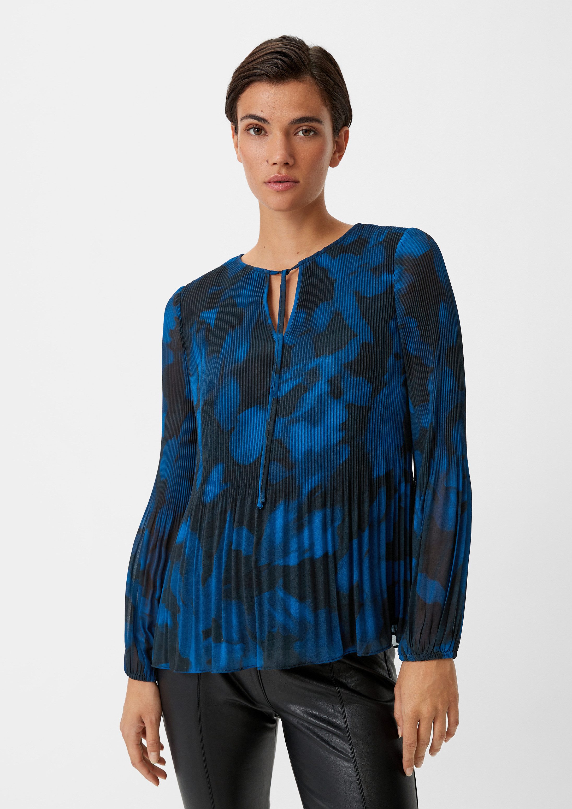 comma Langarmbluse Bluse Chiffonbluse mit Plisseefalten