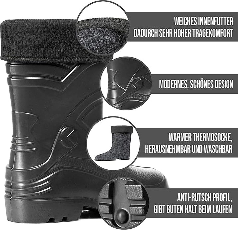 CLIMBR Leichte gefütterte Gummistiefel Herren EVA Thermo Winter Arbeit Gummistiefel – Bild 4 von 5