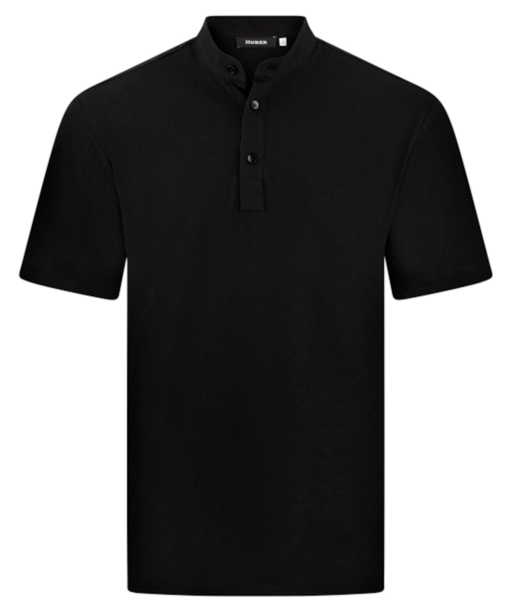 Fit, EU Poloshirt Comfort HU-0201 Schnitt, Kurzarm, Made Hemden weiter Huber Pikee-Shirt schwarz Stehkragen, in
