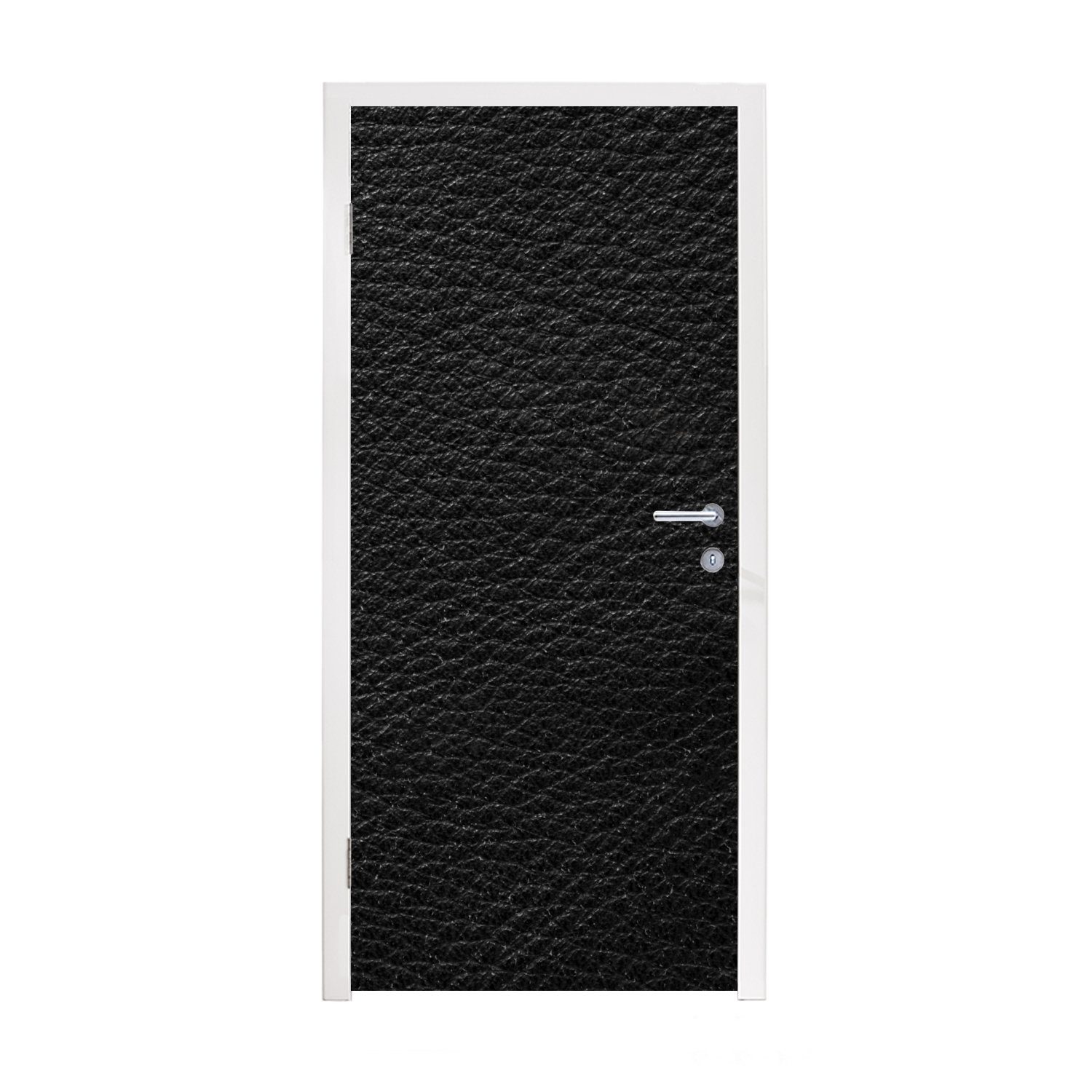 MuchoWow Türtapete Leder - Lederoptik - Schwarz - Grau, Matt, bedruckt, (1 St), Selbstklebende Tapete, Folie für Möbel, 75x205 cm