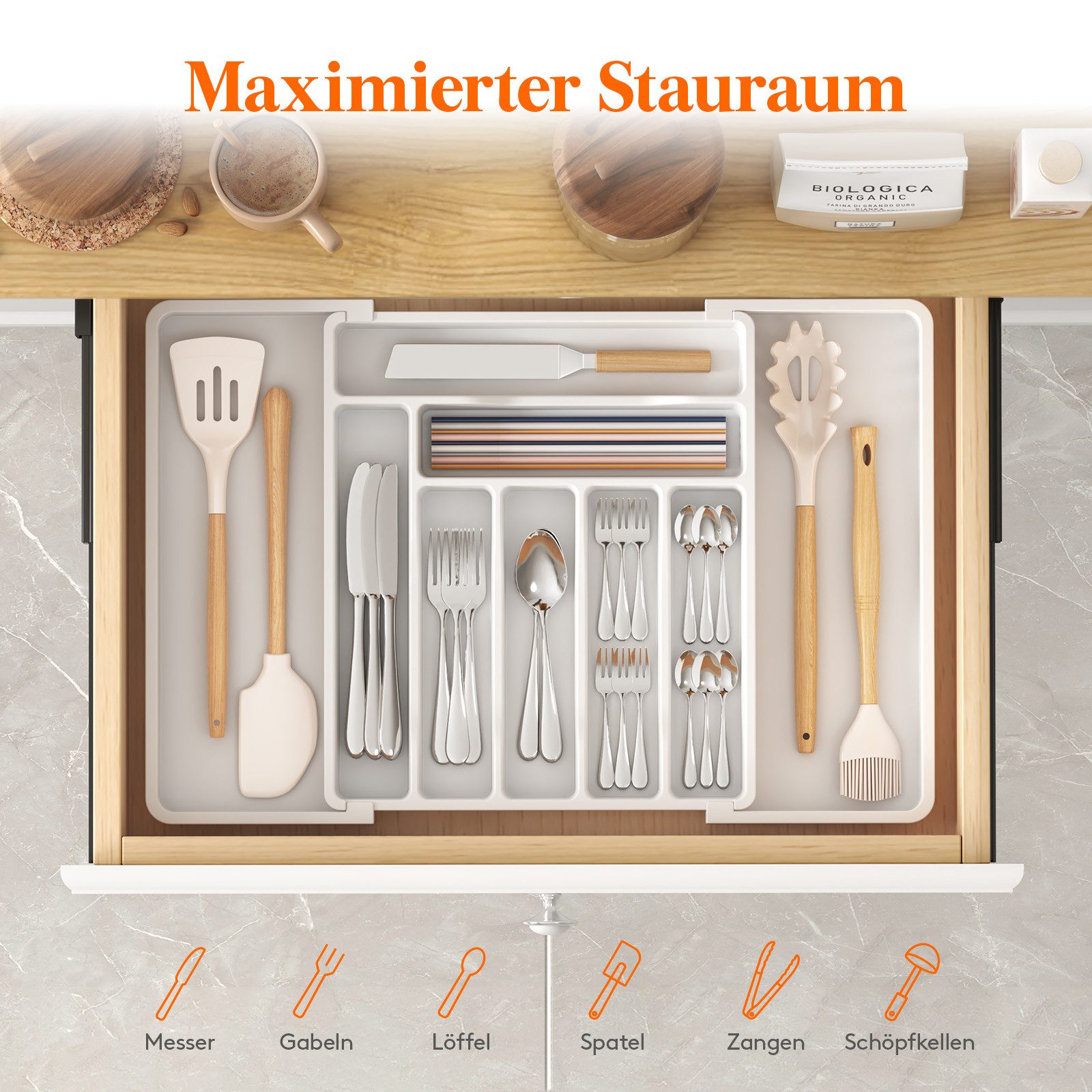 Lifewit Besteckeinsatz Verstellbarer Besteckhalter Kunststoff Besteckstände günstig online kaufen