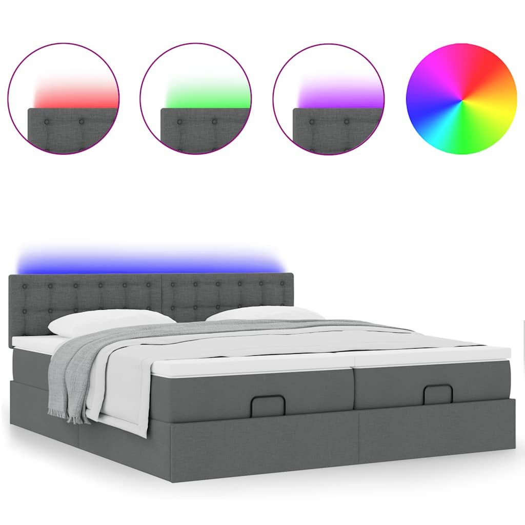 Bett Ottoman-Bett mit Matratzen & LEDs Dunkelgrau 160x200 cm Stoff