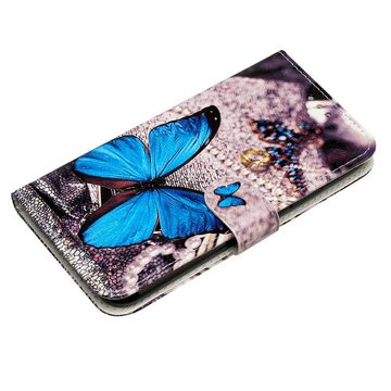 CLM-Tech Handytasche für Samsung Galaxy A15 5G Hülle Tasche aus Kunstleder Klapphülle (blauer Schmetterling, Handyhülle Wallet Flip Case Cover Etui), Schutzhülle mit Standfunktion, Kartenfächer, und Magnetverschluss