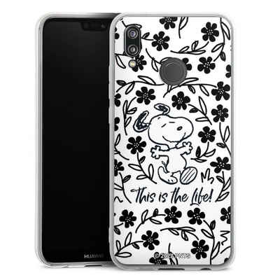DeinDesign Handyhülle »Peanuts Blumen Snoopy Snoopy Black and White This Is The Life«, Huawei P20 Lite Silikon Hülle Bumper Case Handy Schutzhülle