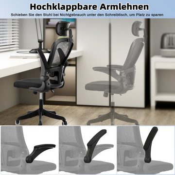 oyajia Bürostuhl Ergonomisch Schreibtischstuhl mit Verstellbarer Kopfstütze, Armlehnen, Höhenverstellbar Chefsessel, Rückenschonend, Bis 150 kg belastbar