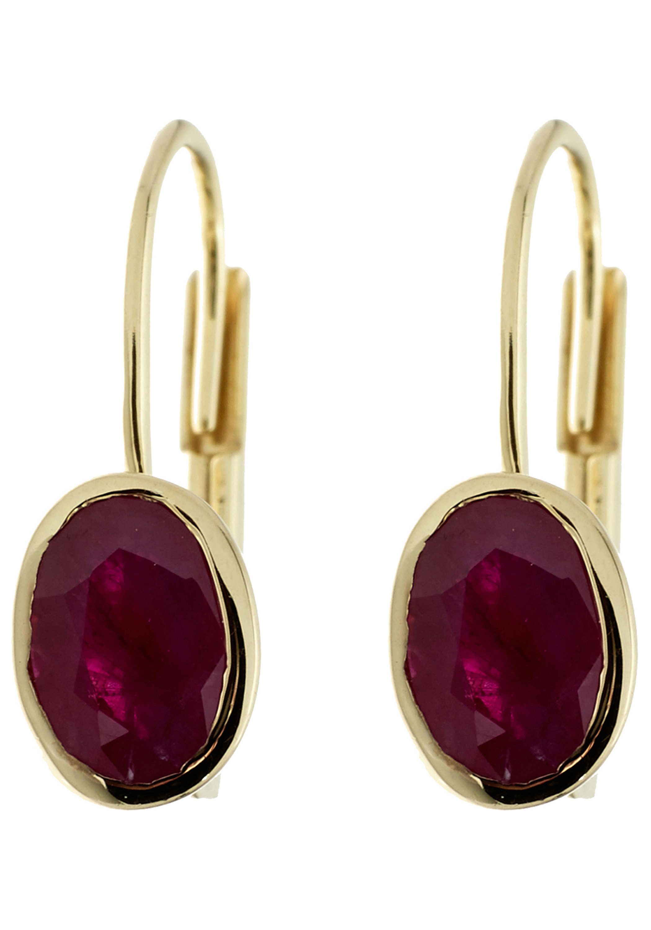 JOBO Paar Ohrhänger, oval 333 Gold mit Rubin