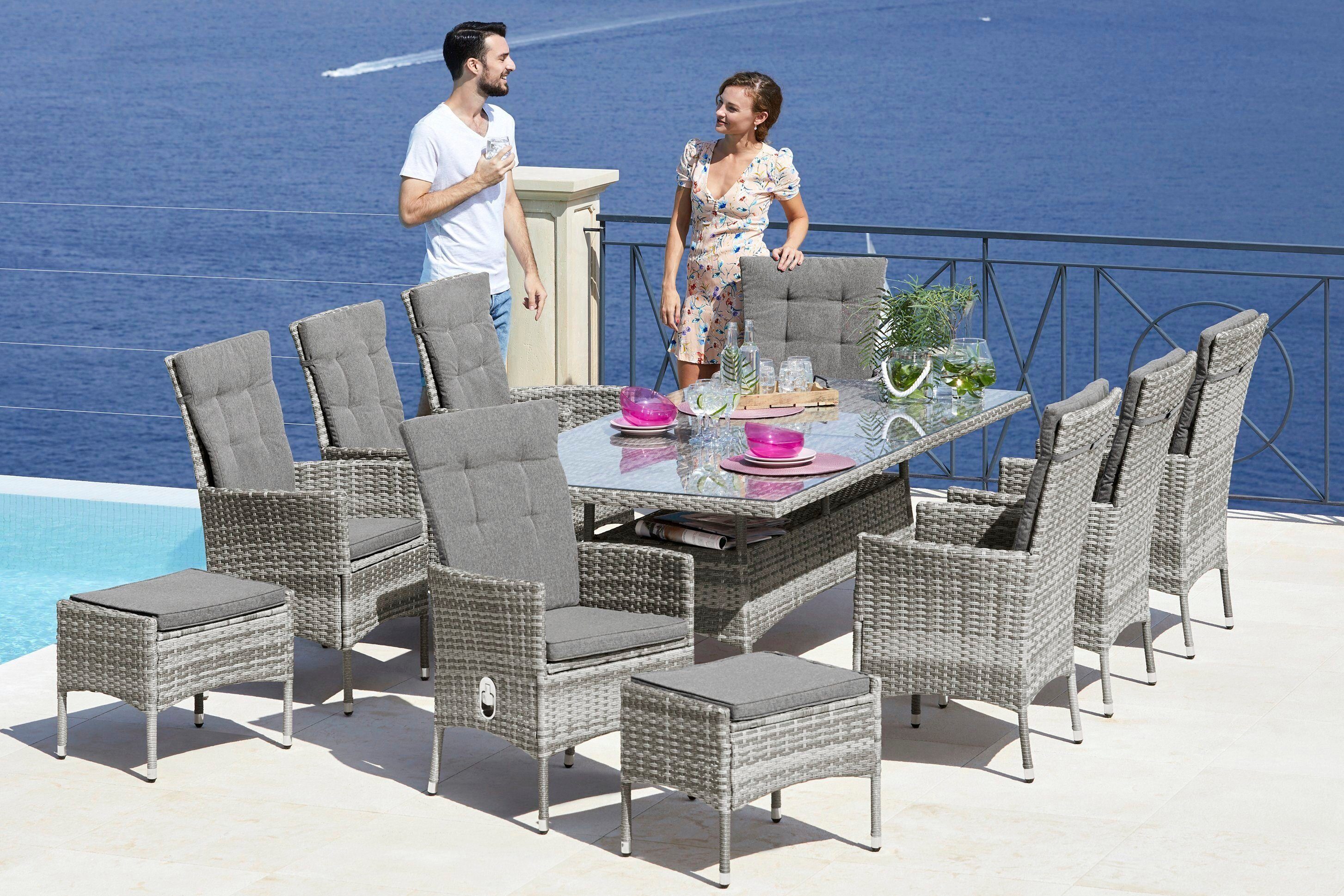 Tisch Sessel, Garten-Essgruppe Polyrattan cm, 8 Belluno, KONIFERA 200x100 (17-tlg),